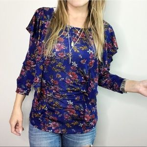 FREE PEOPLE Dock Street Top blue floral ruffle top size Small